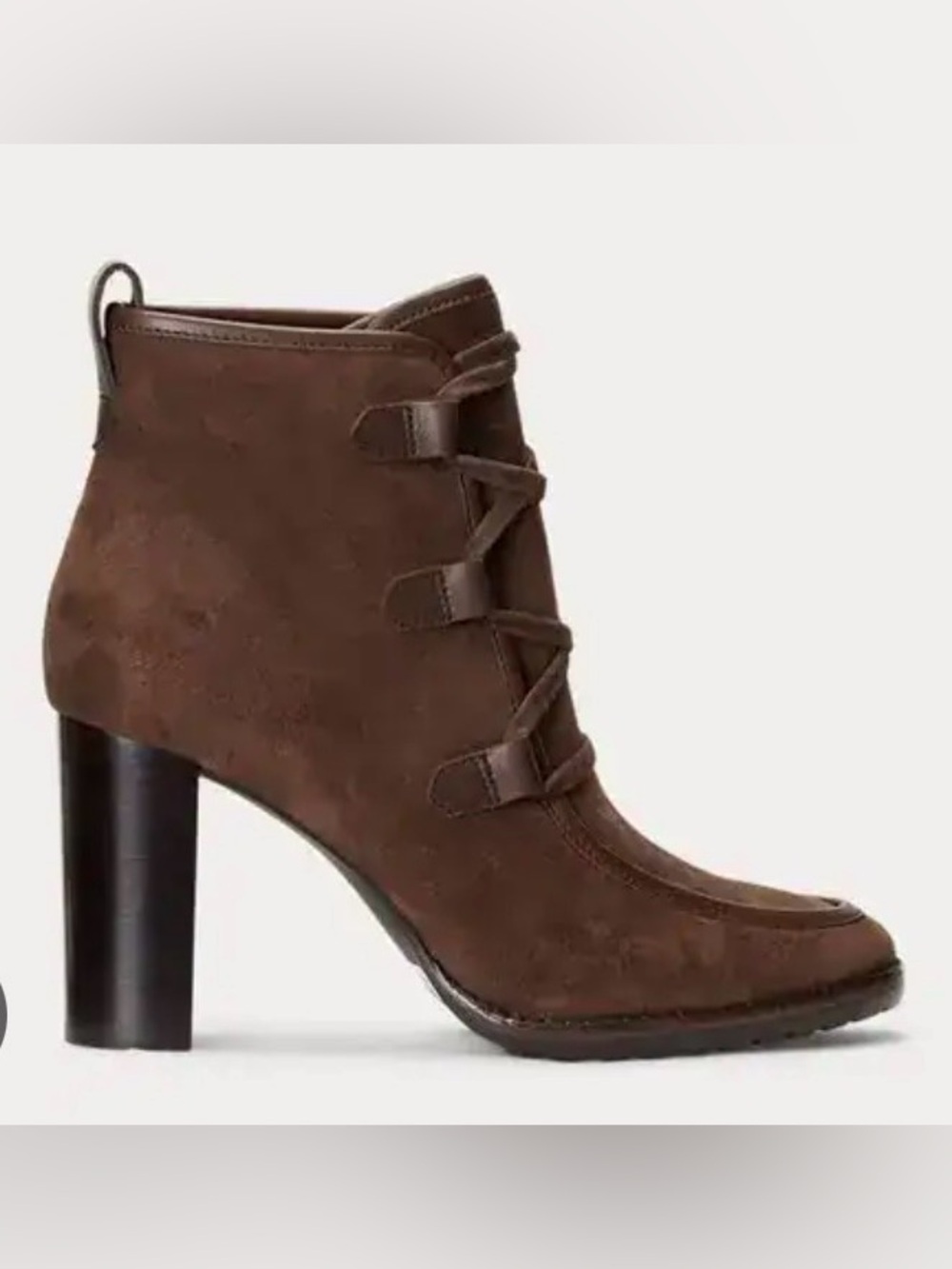 Lauren Ralph Lauren Dark Brown Mabel Suede Lace-Up Block Heel Ankle Boot